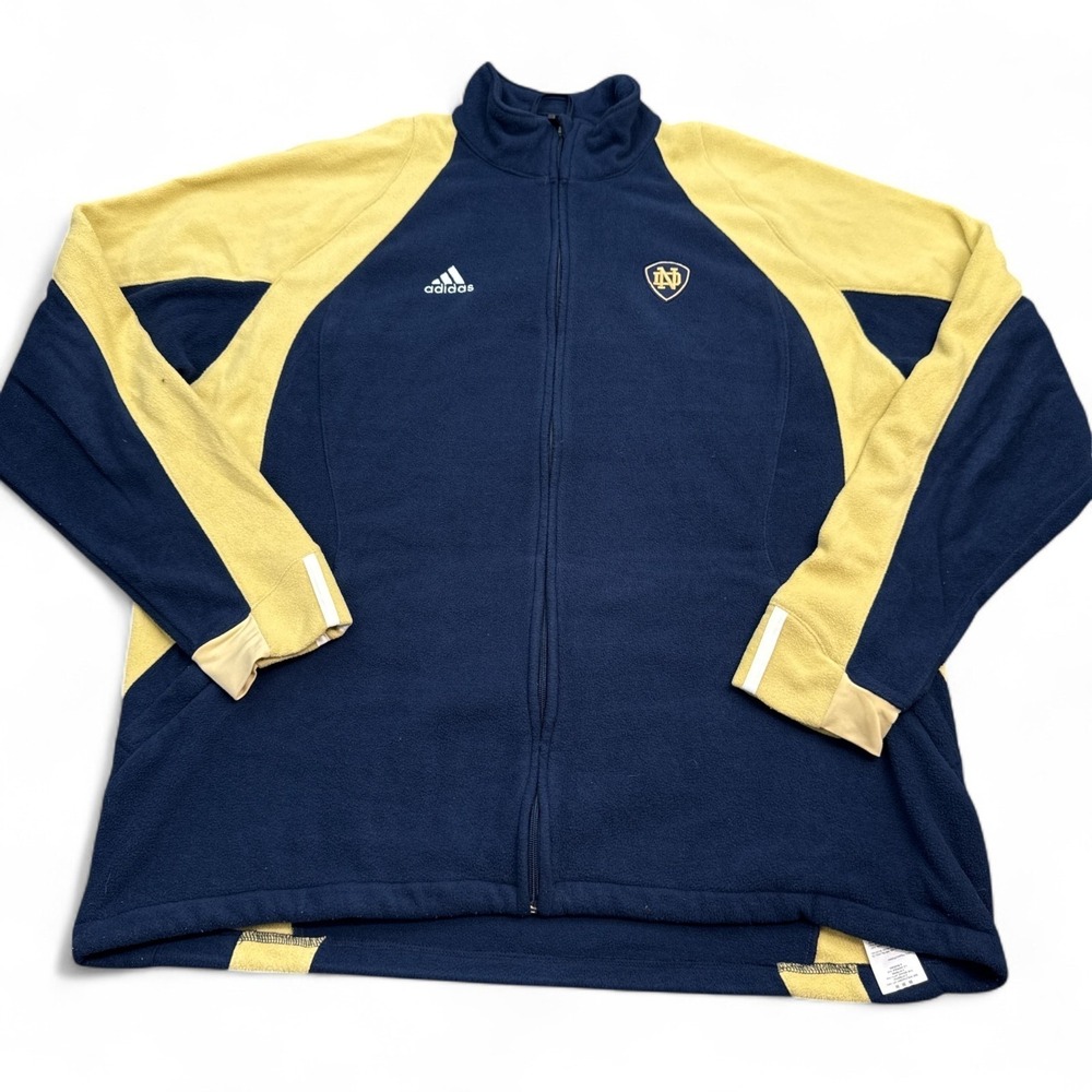 addias x Notre Dame Fleece Jacket‎ Mens Size Large Blue Gold Climawarm Full Zip